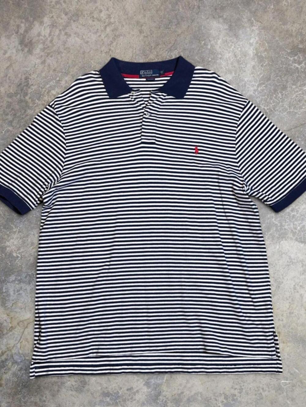 Polo Ralph Lauren Vintage Polo Pique Weave Blue White Striped Y2K Men's XL
